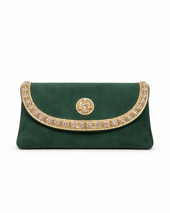 Emerald Green Stone Embelished Clutch
