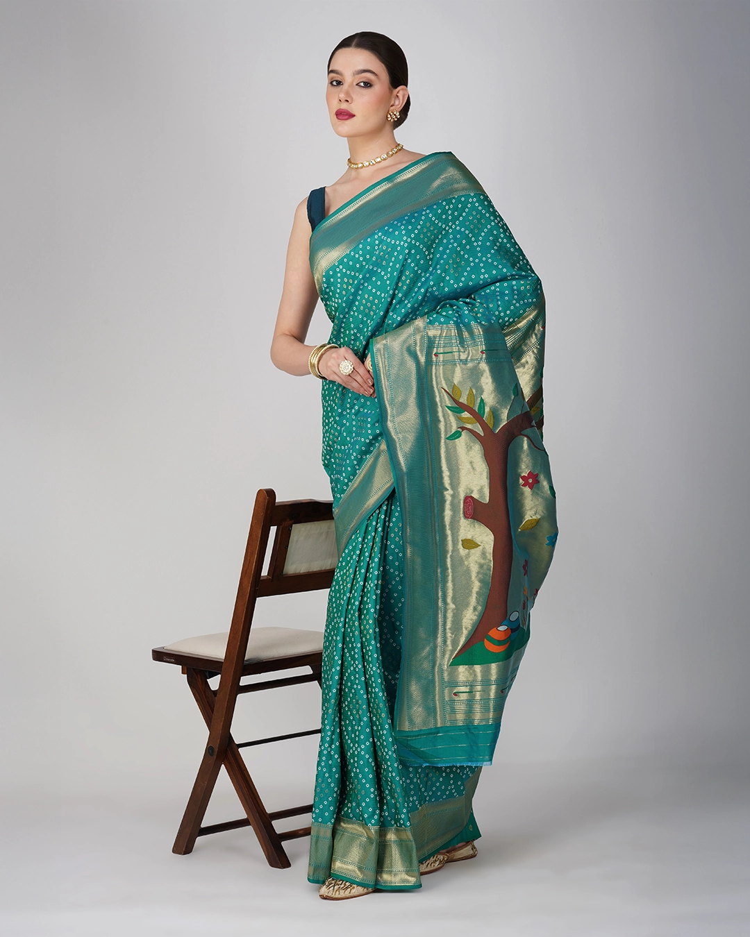 Blue Pure Silk Paithani Bandhej work Saree