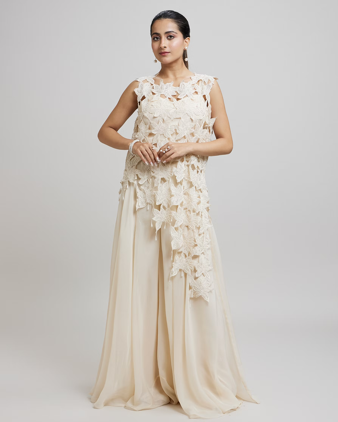Heavenly Cream Organza Indo Western