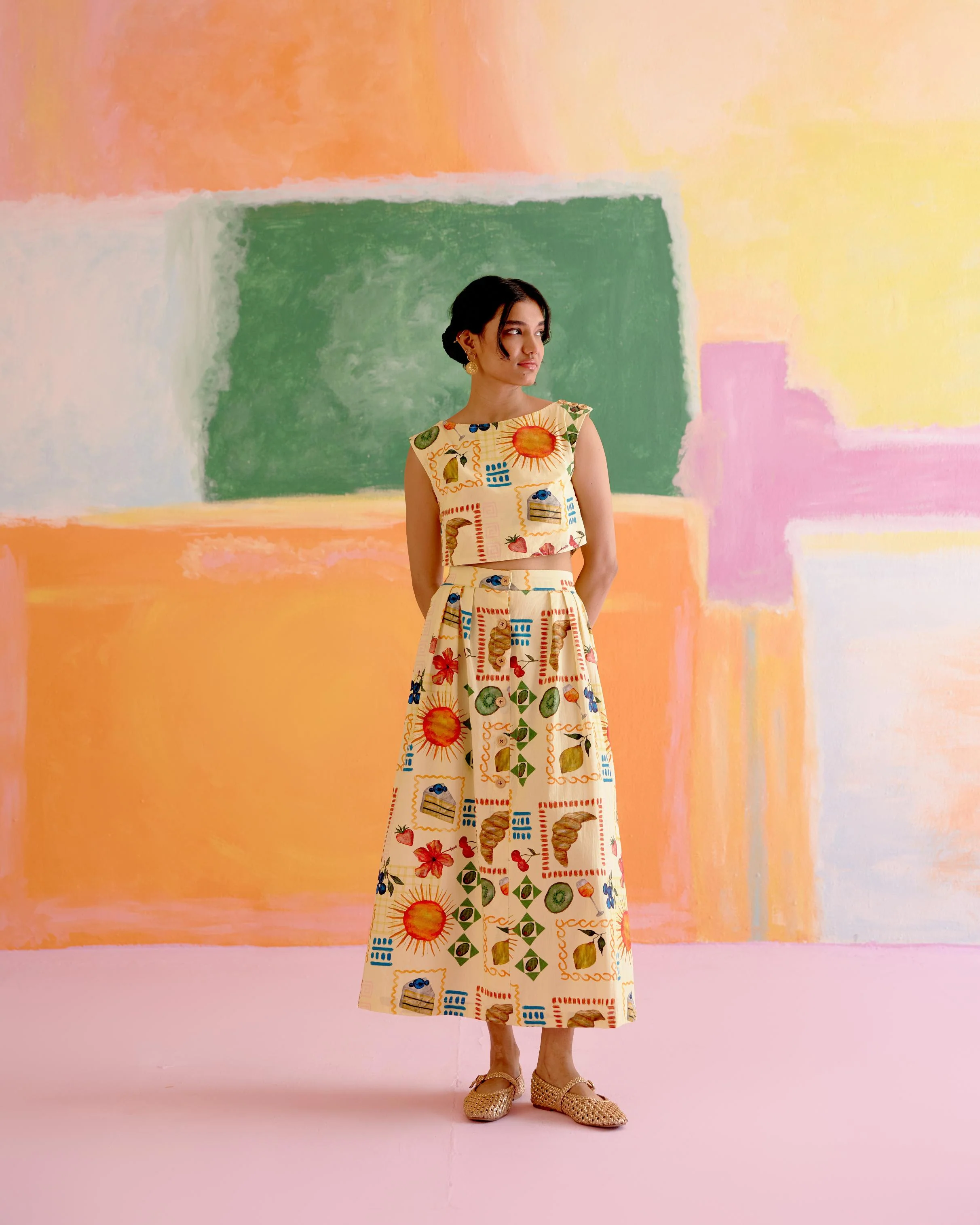 Art Co-ord Set Aloha Print Yellow