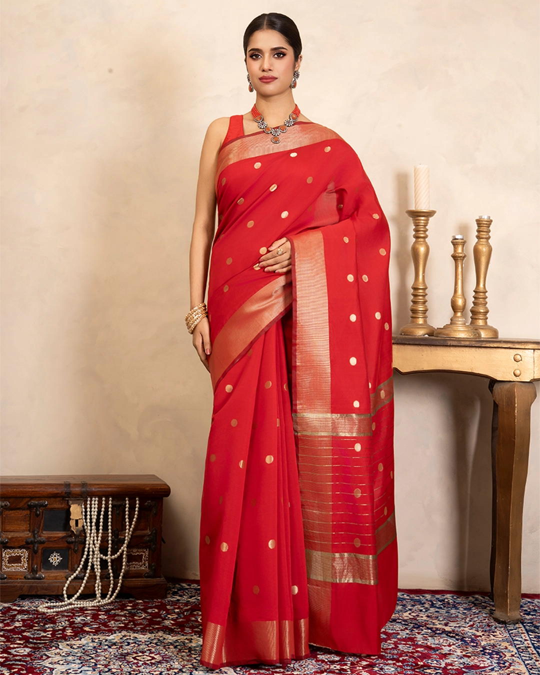 Red Chiffon Silk Banarasi Handloom Saree