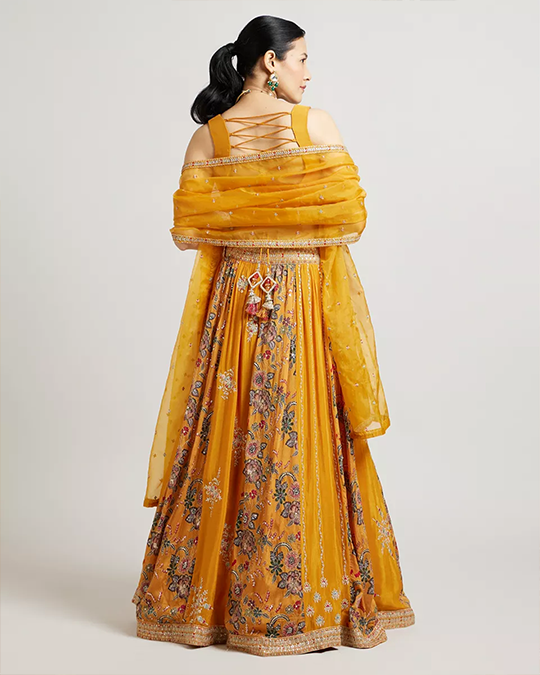 Mustard Yellow Chinon Lehenga with Zari - XL
