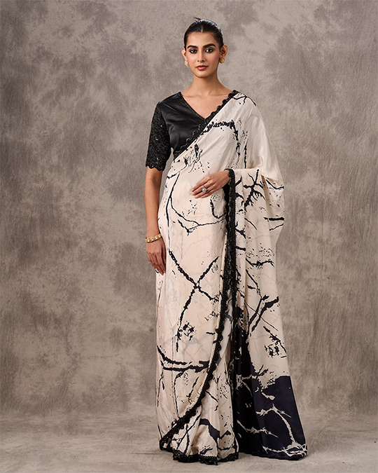Creamy Elegance Satin Saree