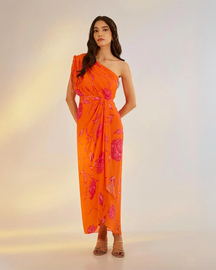Printed Cowl Drape Dress