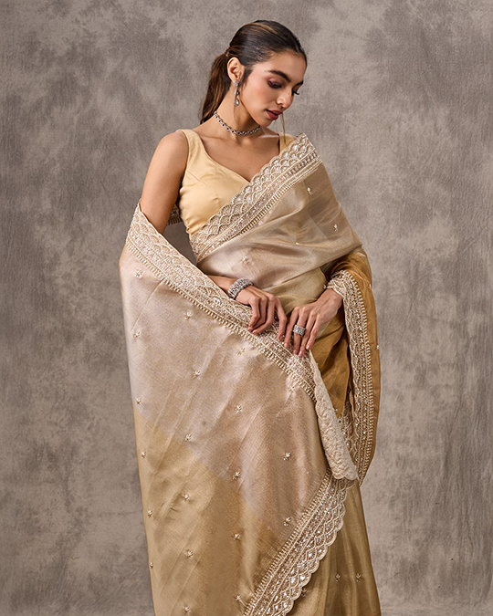 Twinkling Gold Organza Wedding Saree