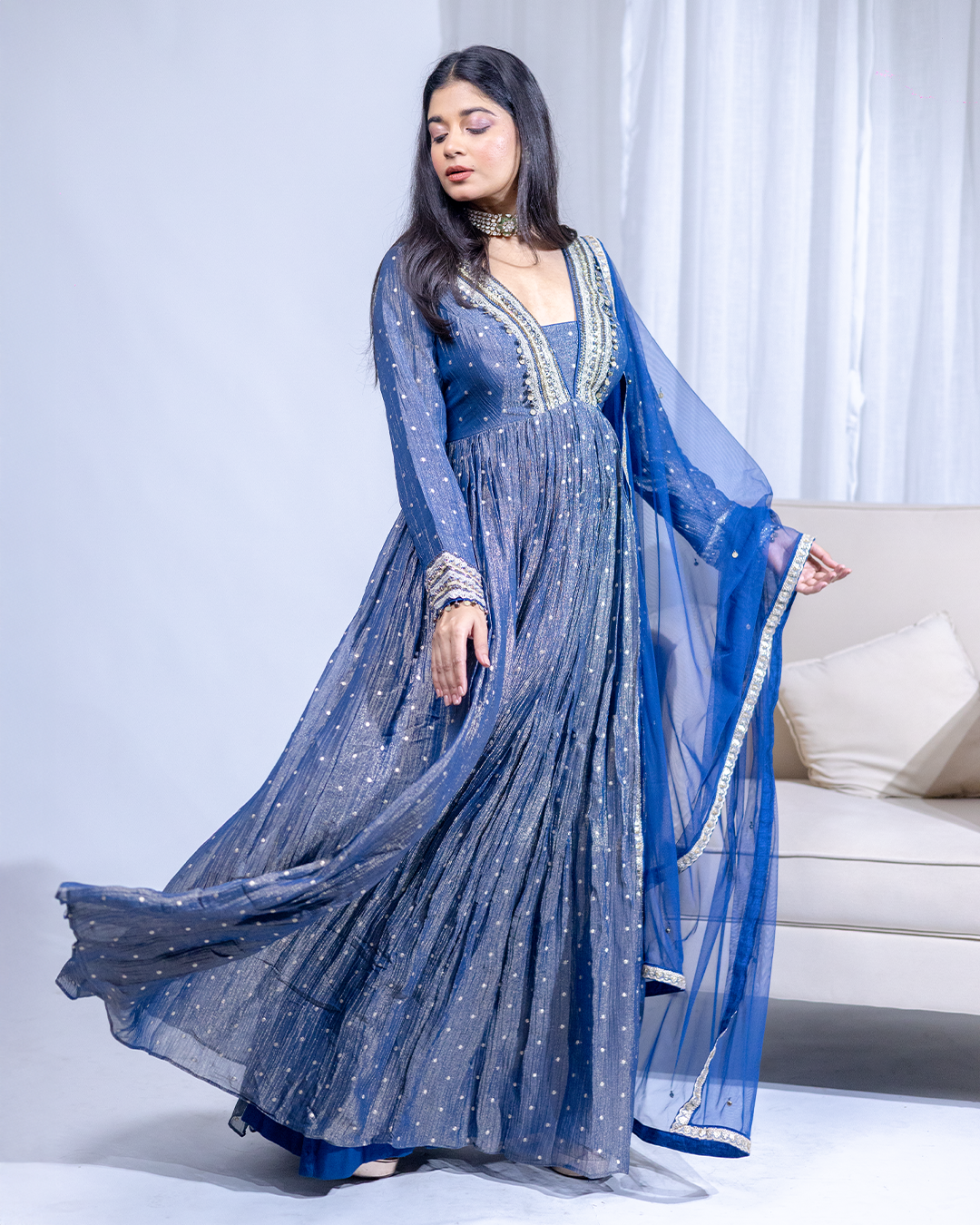 Blue Embroidered Anarkali Gown