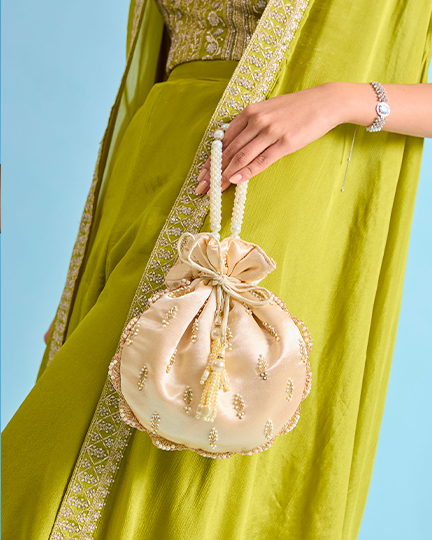 Elegant Beige Satin Potli Bag"