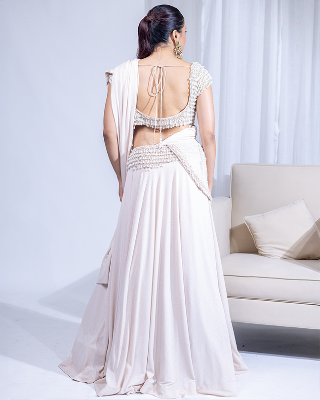 Tassel Ivory Draped  Lehenga