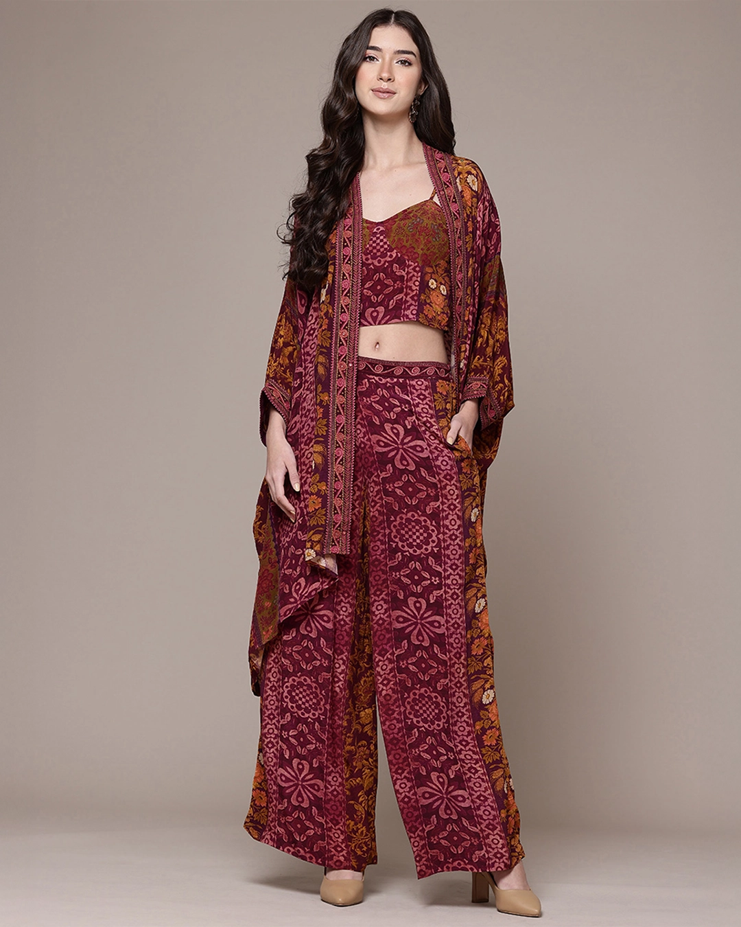 Fuschia Jacasta Patch Print Cape Set