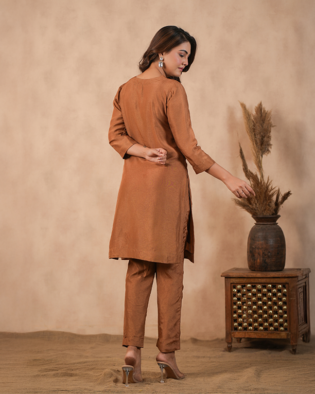 Brown Embroidered Suit set ( Set of 3 )