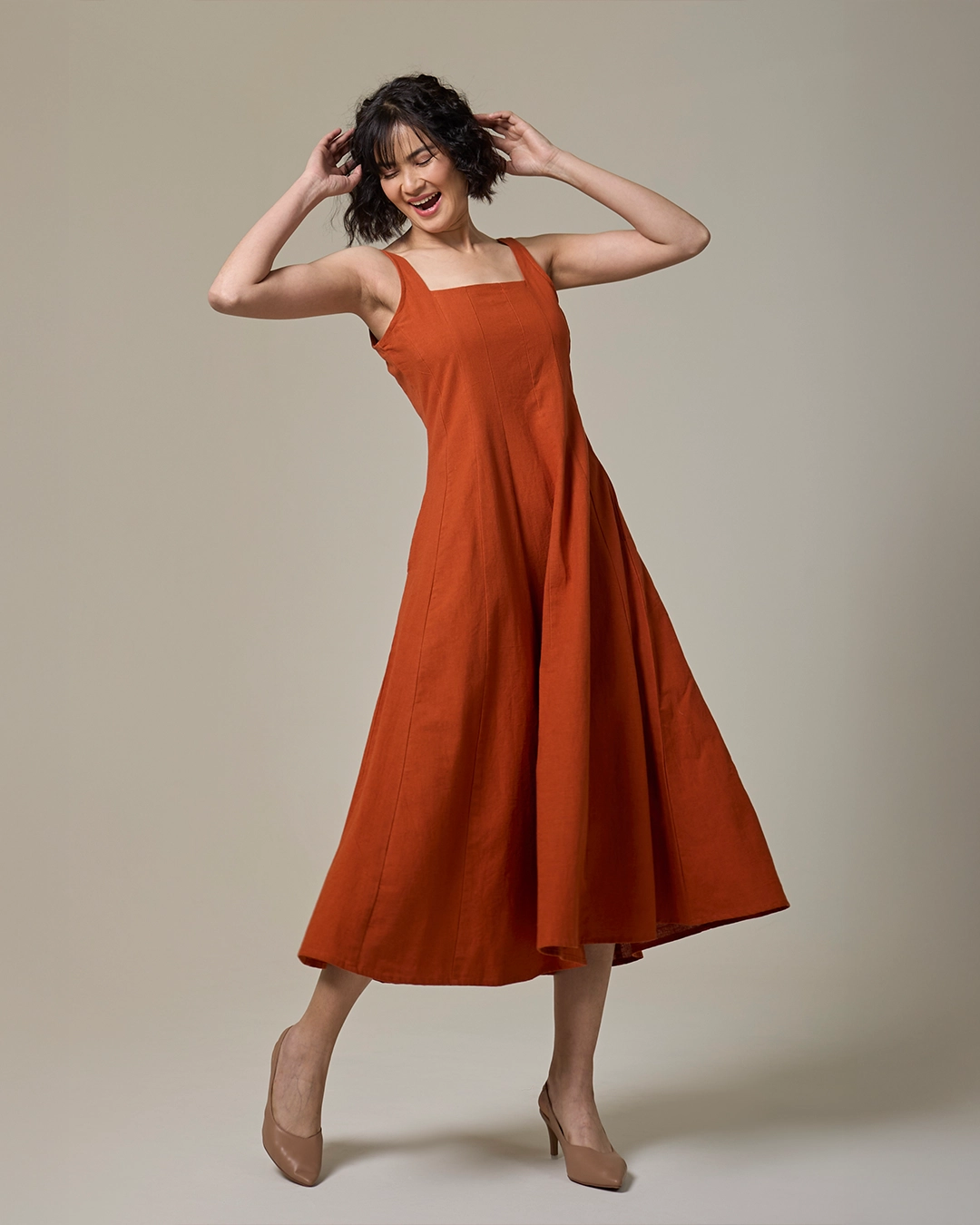 Terracotta Square Neck Dress