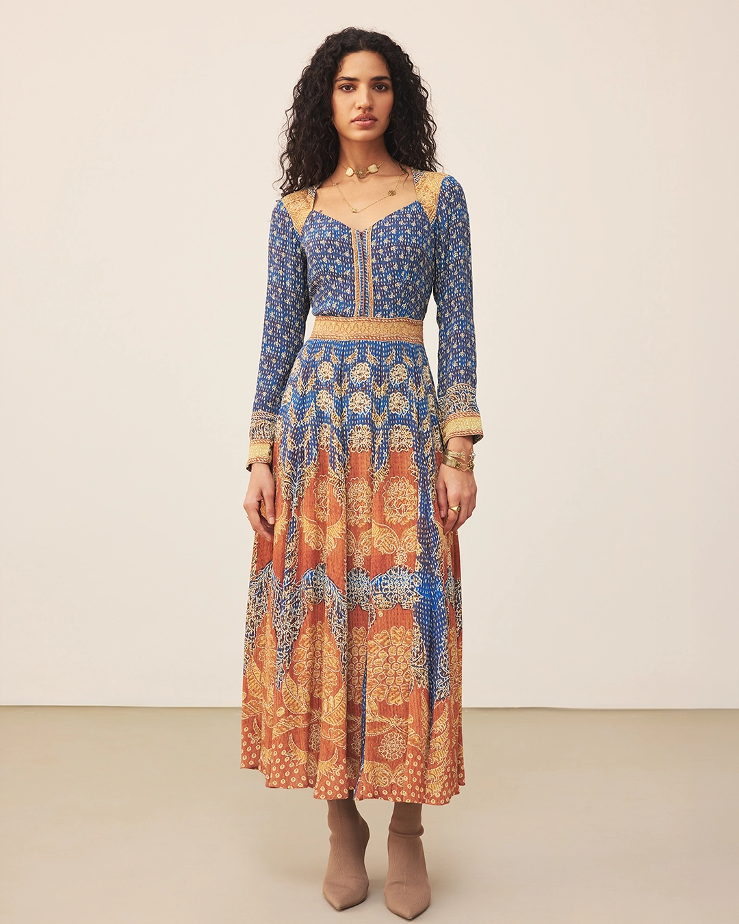 Blue Safflower Long Dress