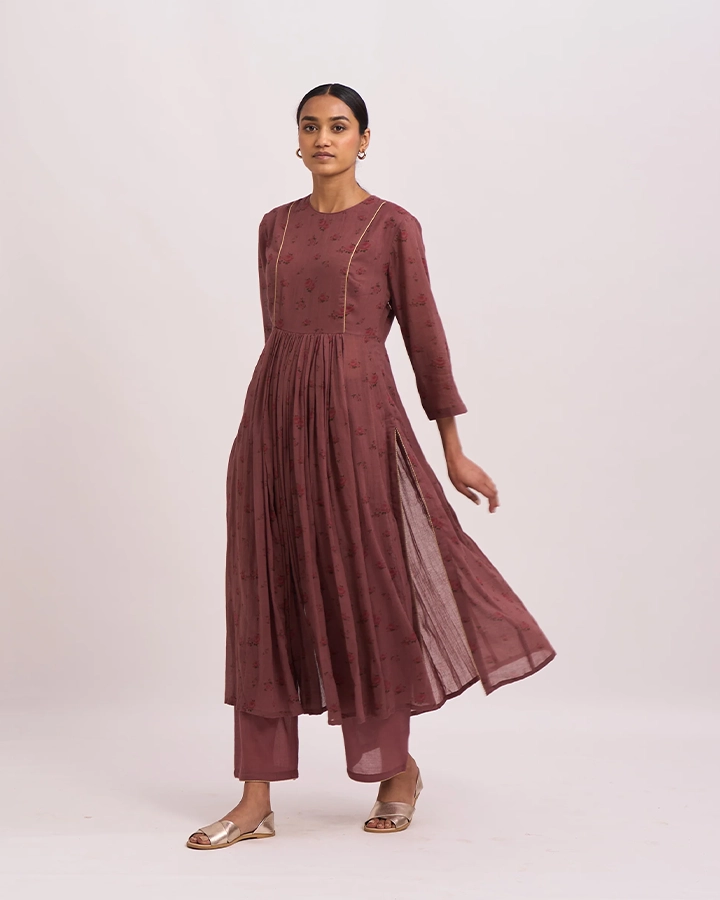 Printed cotton Rose wood kurta set