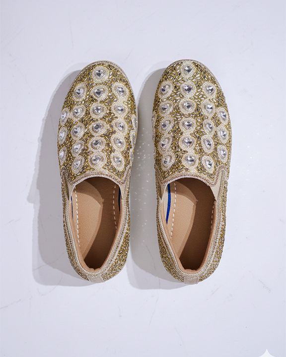 Gold Festive Sneakers with Bead work