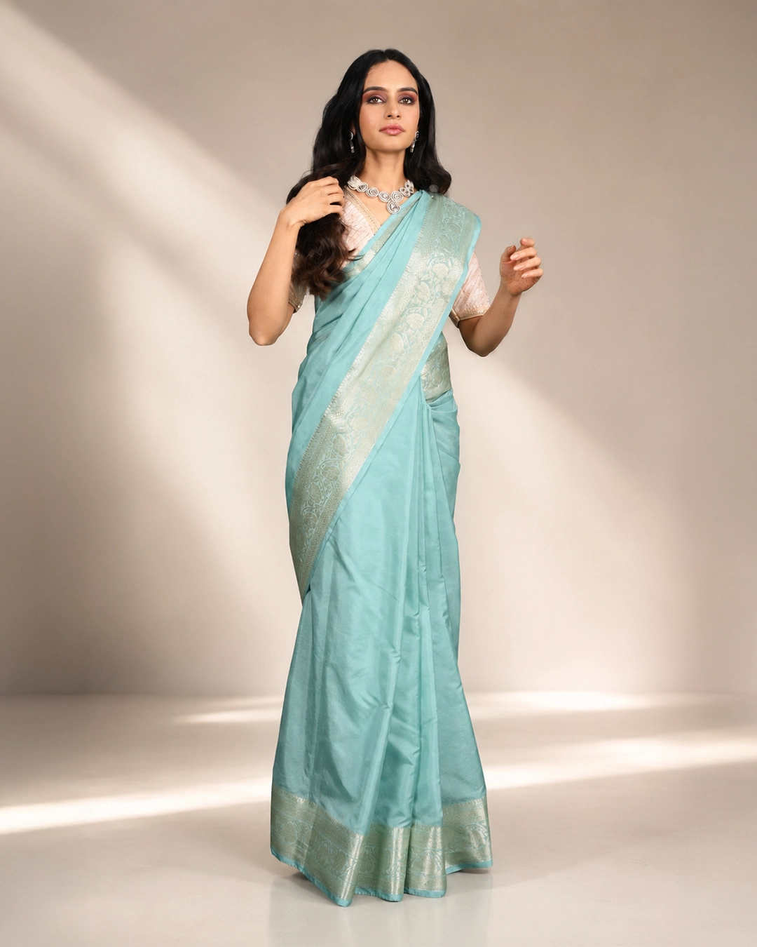 Sea Green Pure Silk Banarasi Handloom Saree