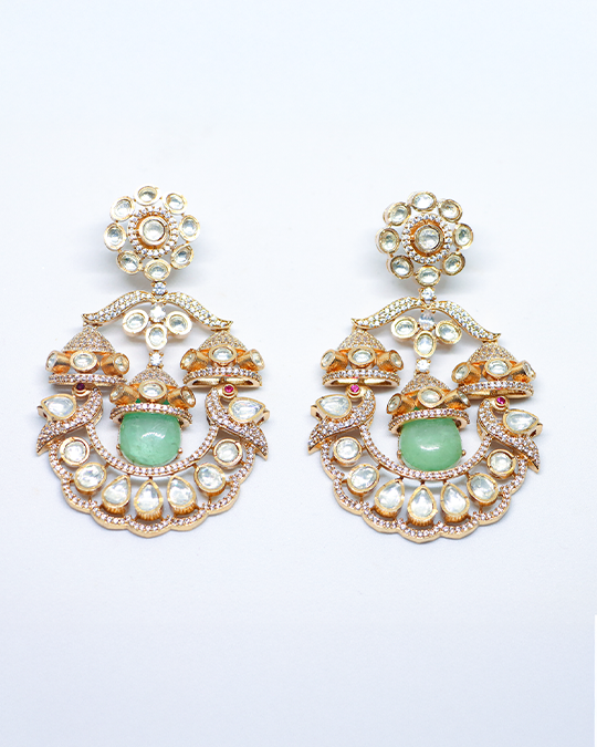 Royal Kundan Polki Layered Chandbali Jhumka Earrings