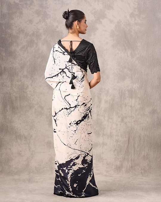 Creamy Elegance Satin Saree