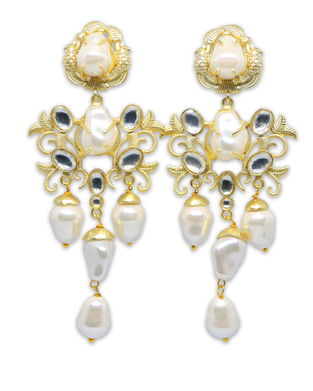 Baroque Pearl Kundan Statement Dangler Earrings