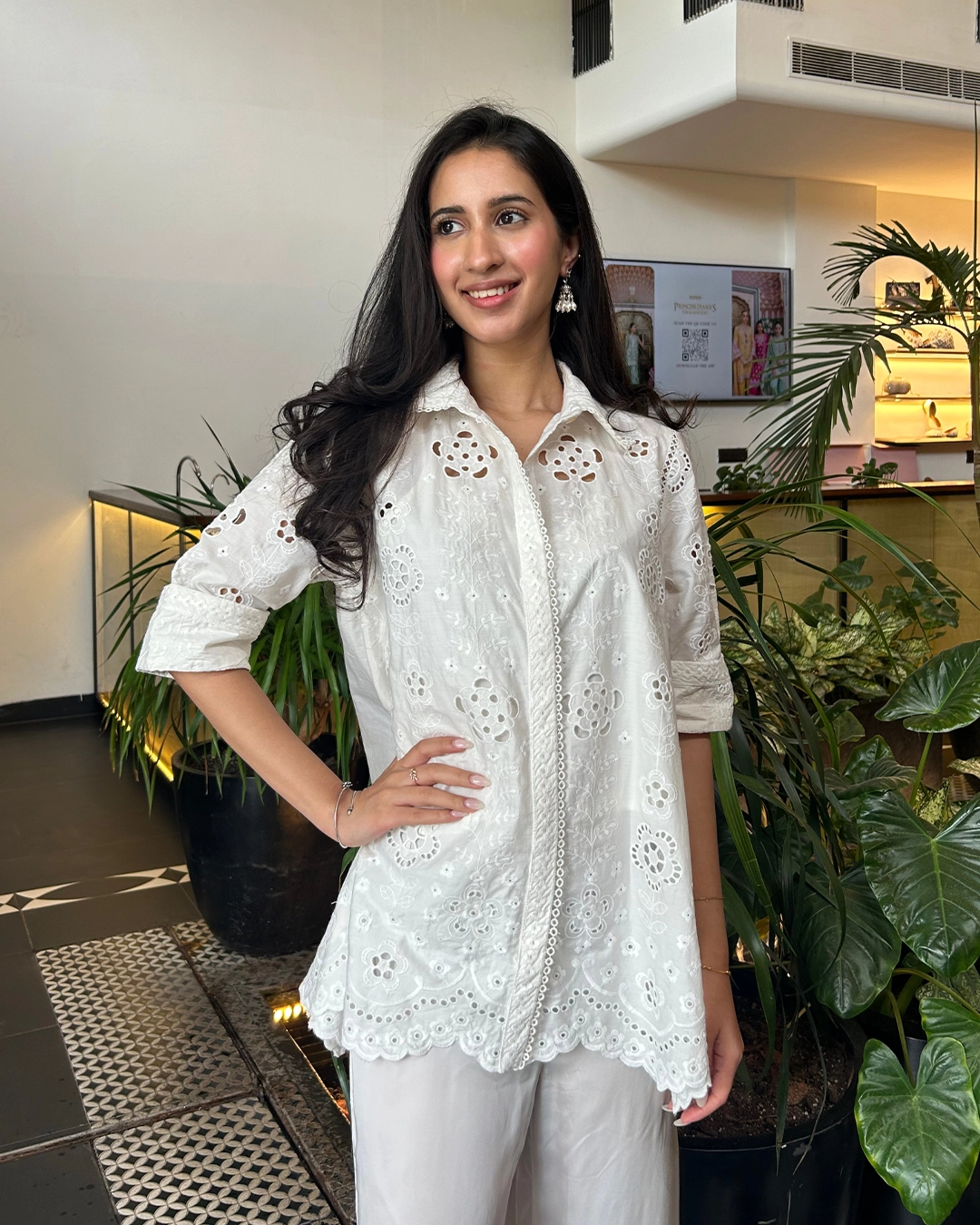 Daenysia Supima Cotton Off White Shirt With Cami