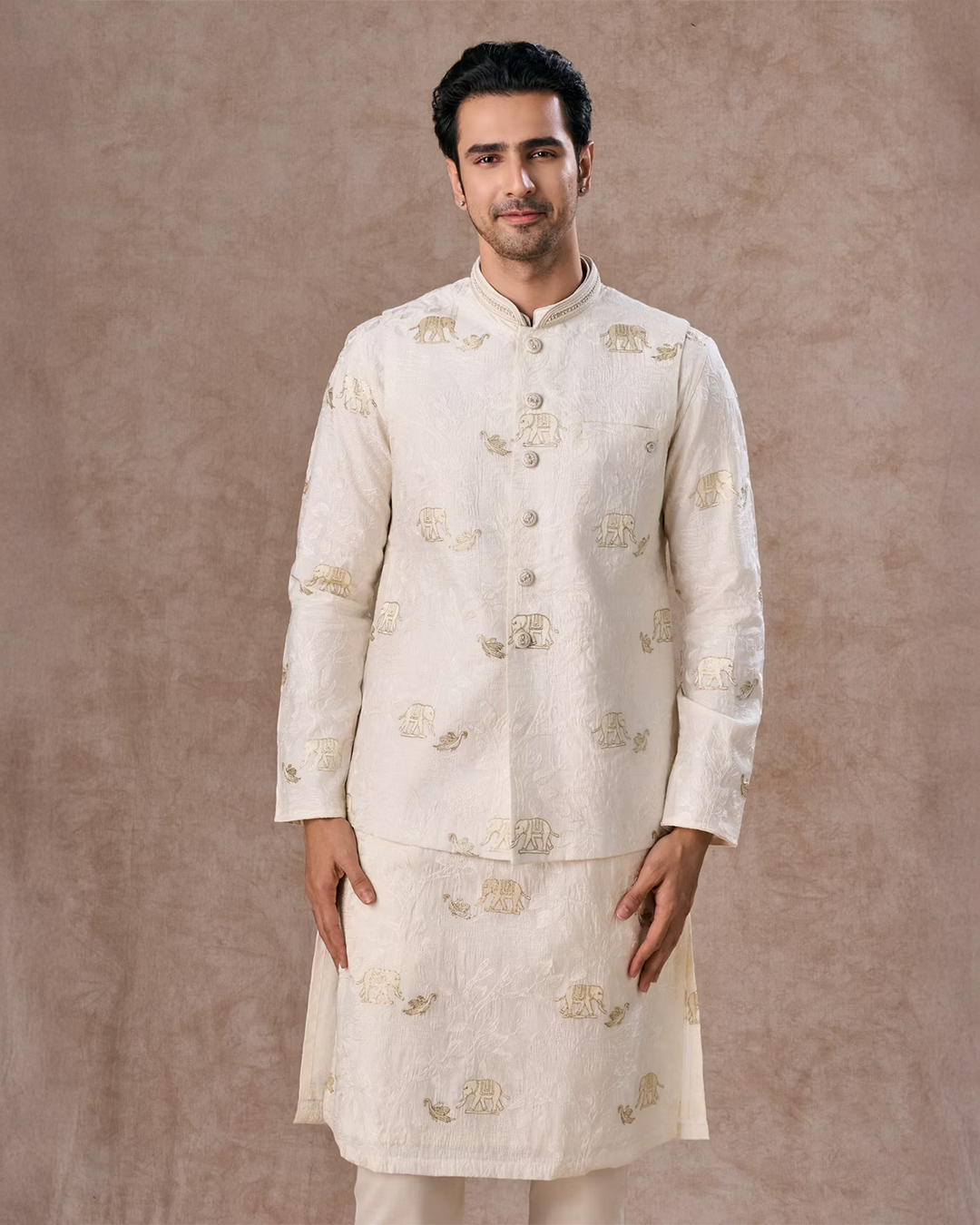 Warm White Elegance Nehru Jacket