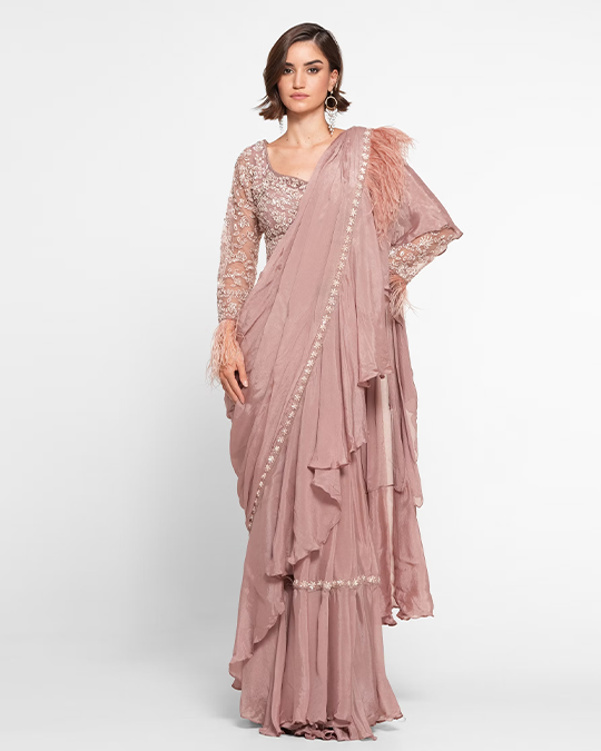 Dusty Pink Elegance Georgette Saree