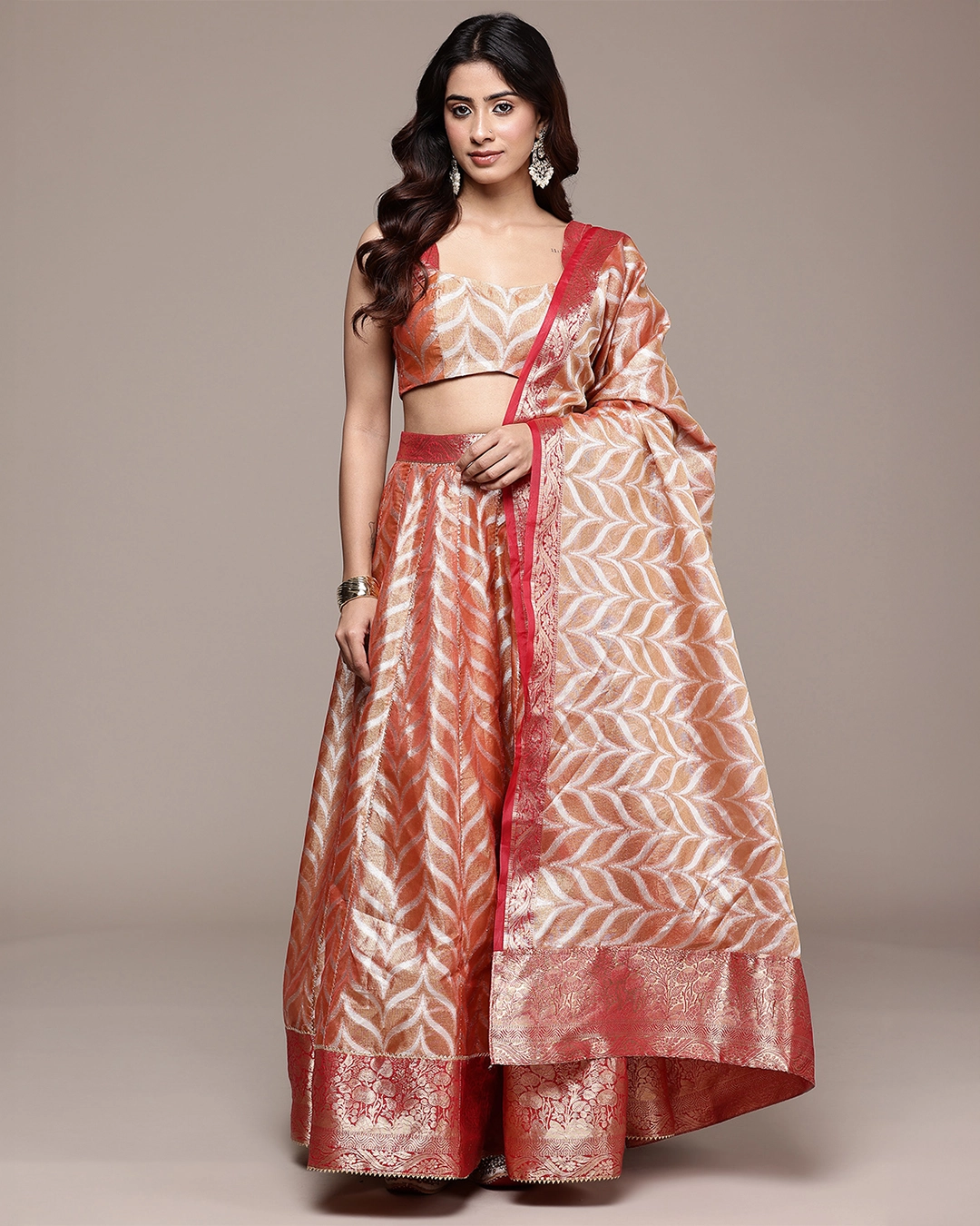 Peach Brocade Lehenga